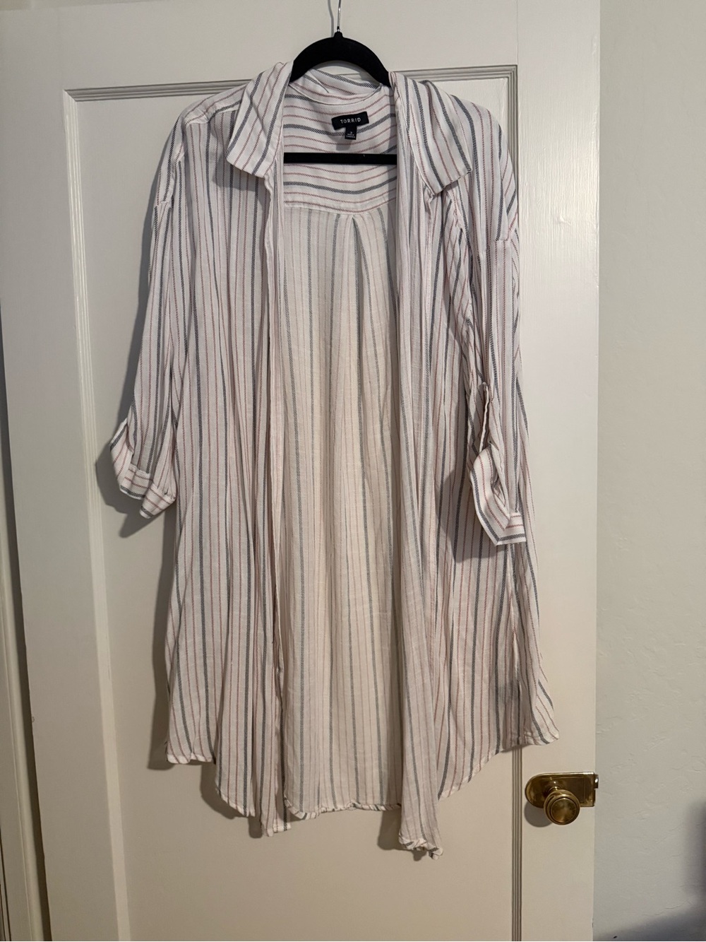 Torrid White Striped and Buttoned Front Shirt